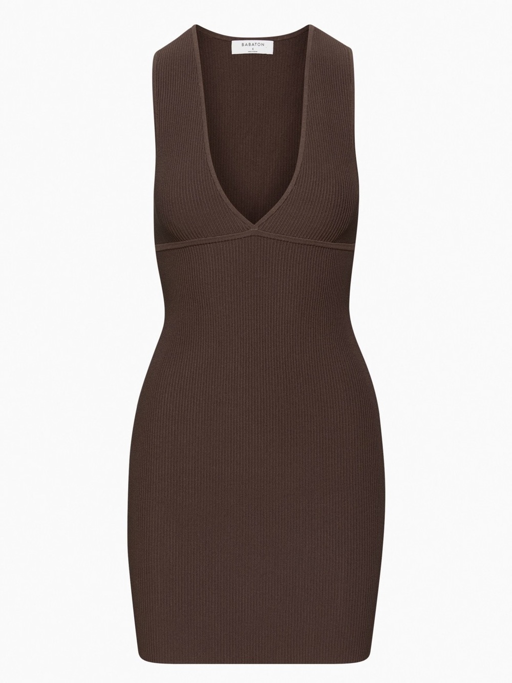Babaton Chocolate Brown Ribbed V-Neck Slip Dress